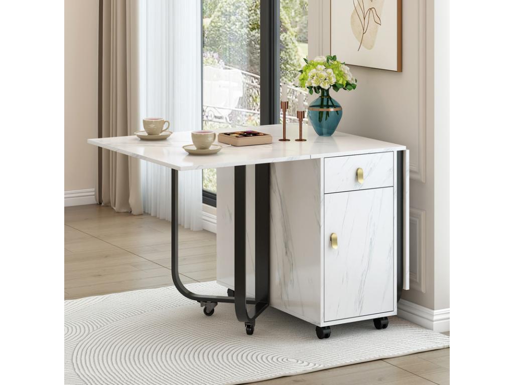Table à manger pliante sur Artvivrestore - avec espace de rangement - Blanc / Noir 89800QFGM