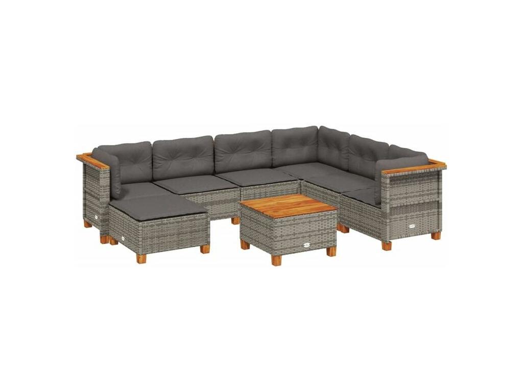 Salon de jardin 8 pcs avec coussins gris résine tressée 81472HOXW