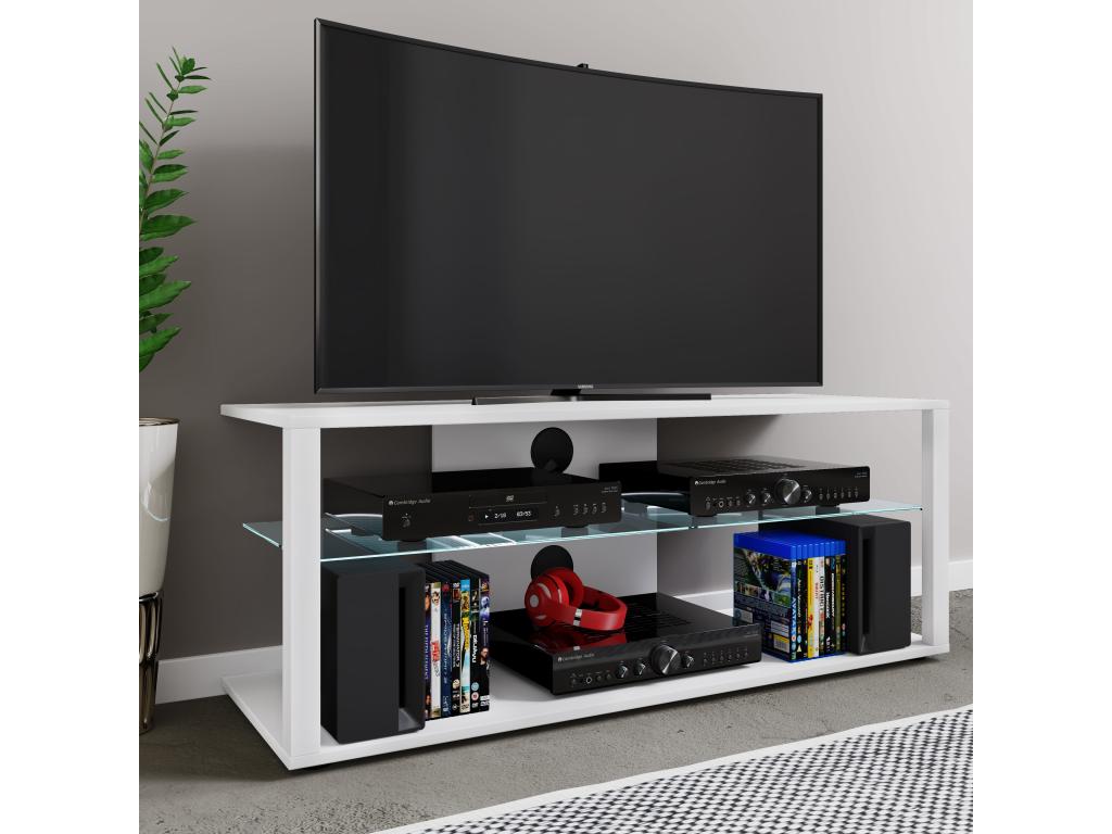 Artvivrestore bois TV Lowboard meuble TV Rack console meuble TV table phono verre Folas XL blanc 11645HMZS