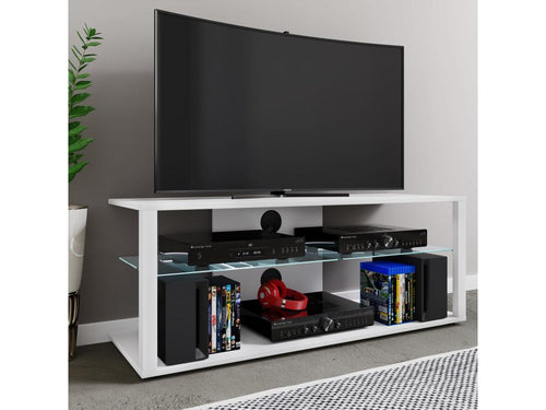 Artvivrestore bois TV Lowboard meuble TV Rack console meuble TV table phono verre Folas XL blanc 11645HMZS