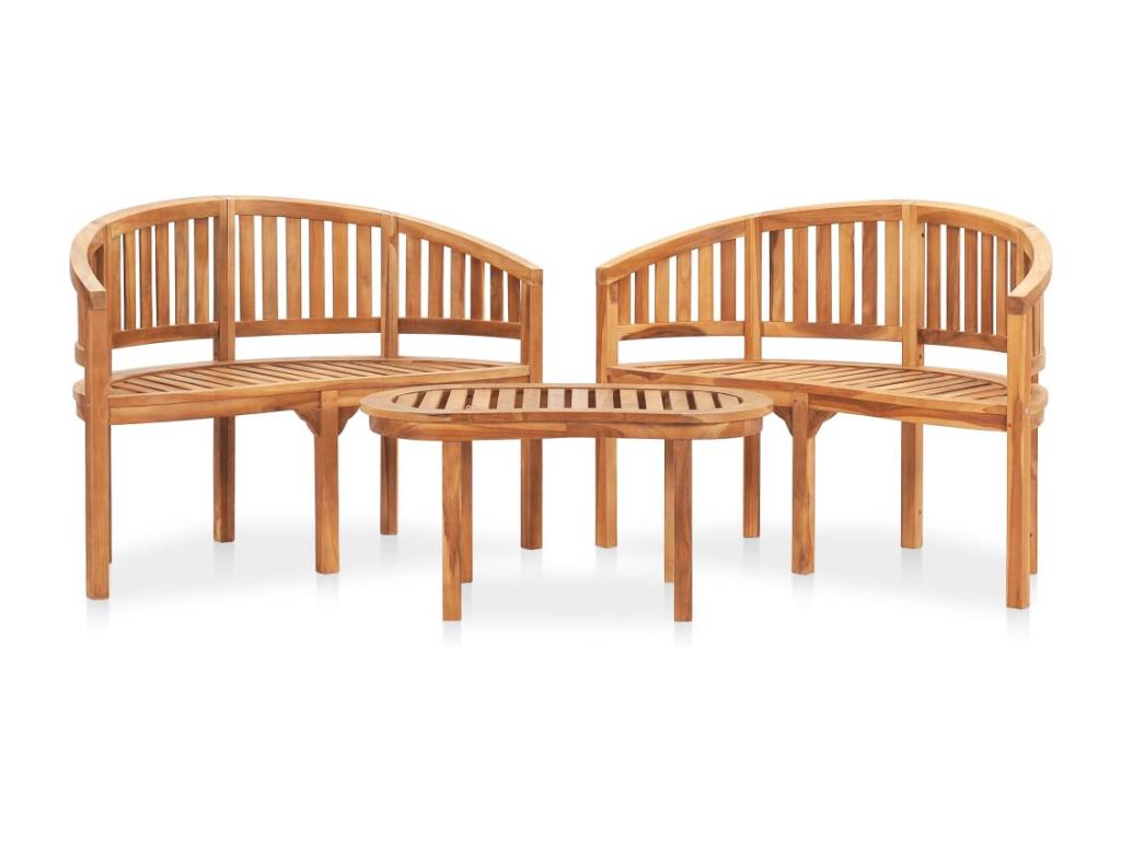Salon de jardin 3 pcs en forme de banane Bois de teck solide 50196HLPK