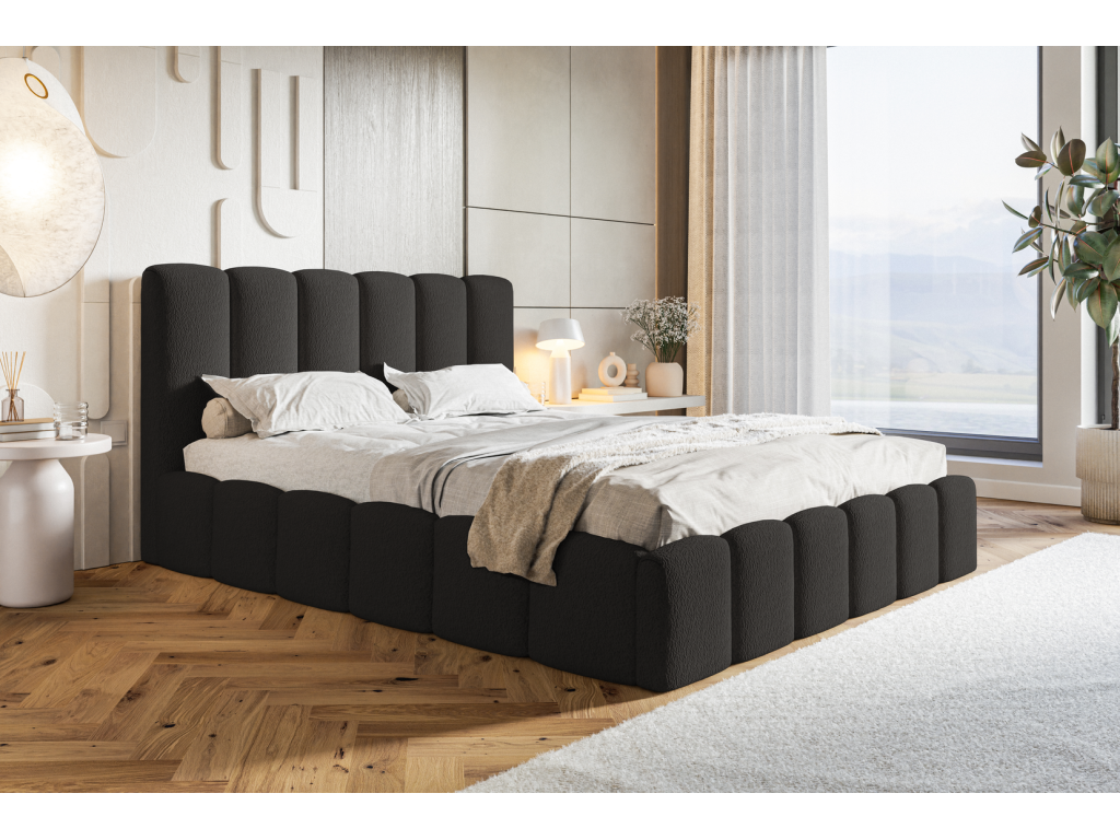 Calmetop Lit Rembourré 180x200 cm avec Rangement Calmetop - Lit Double 180x200 tissu bouclé Noir Anthology 19 27528KLNG
