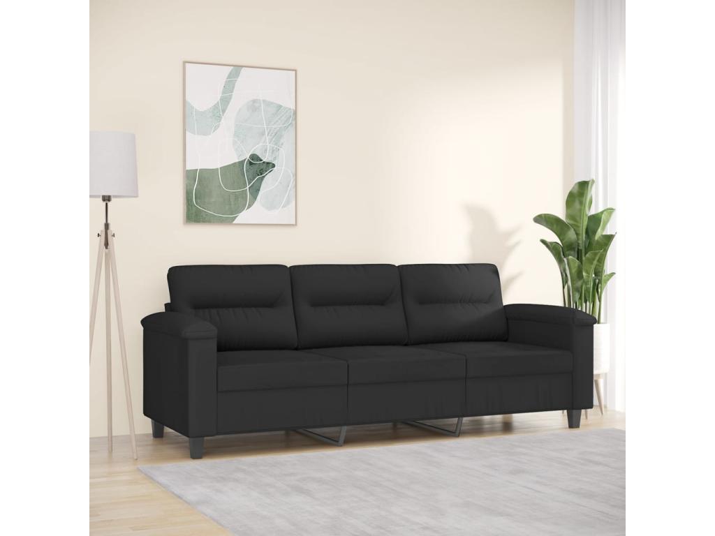 Canapé à 3 places Noir 180 cm Tissu microfibre 42639MNVV