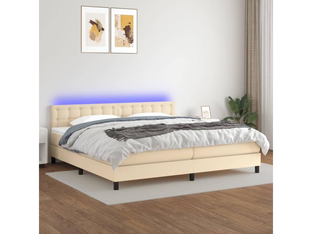 Sommier tapissier et matelas et LED Crème 200x200 cm Tissu 81444WHNC