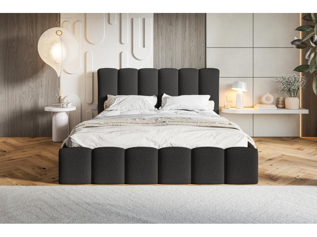 Calmetop Lit Rembourré 180x200 cm avec Rangement Calmetop - Lit Double 180x200 tissu bouclé Noir Anthology 19 27528KLNG