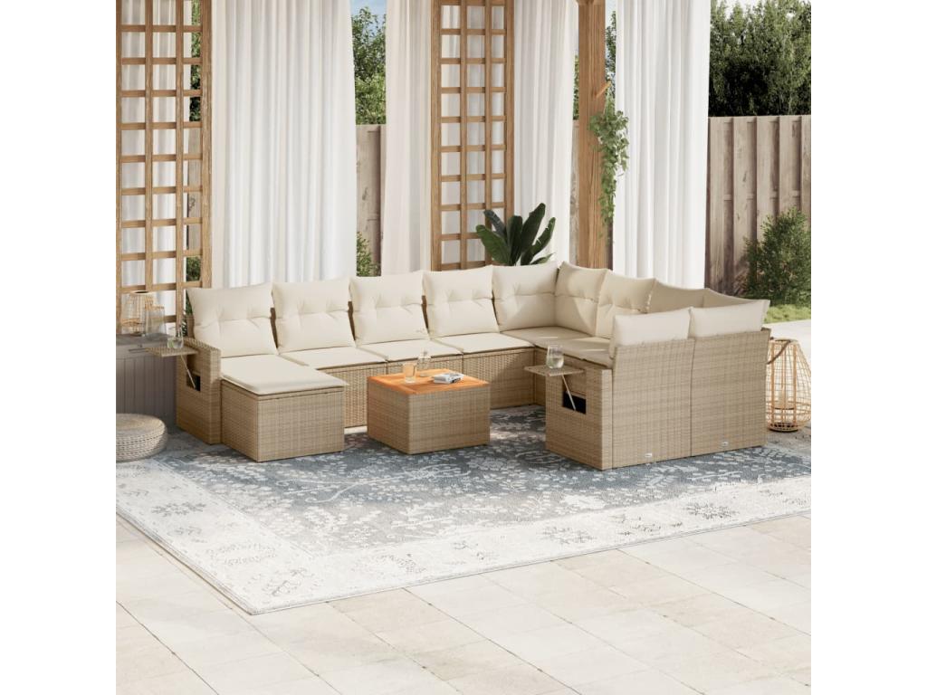Salon de jardin 11 pièces avec coussins beige résine tressée 46827GSPL