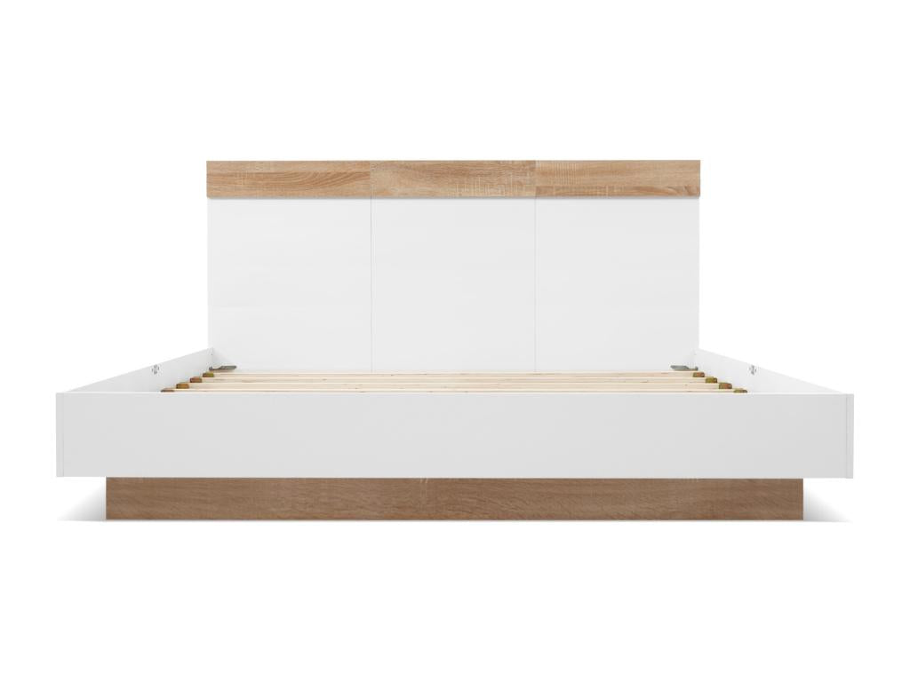 Lit double flottant en bois avec tête de lit - 140x200 cm - chêne Calmetop blanc 14264UAUC