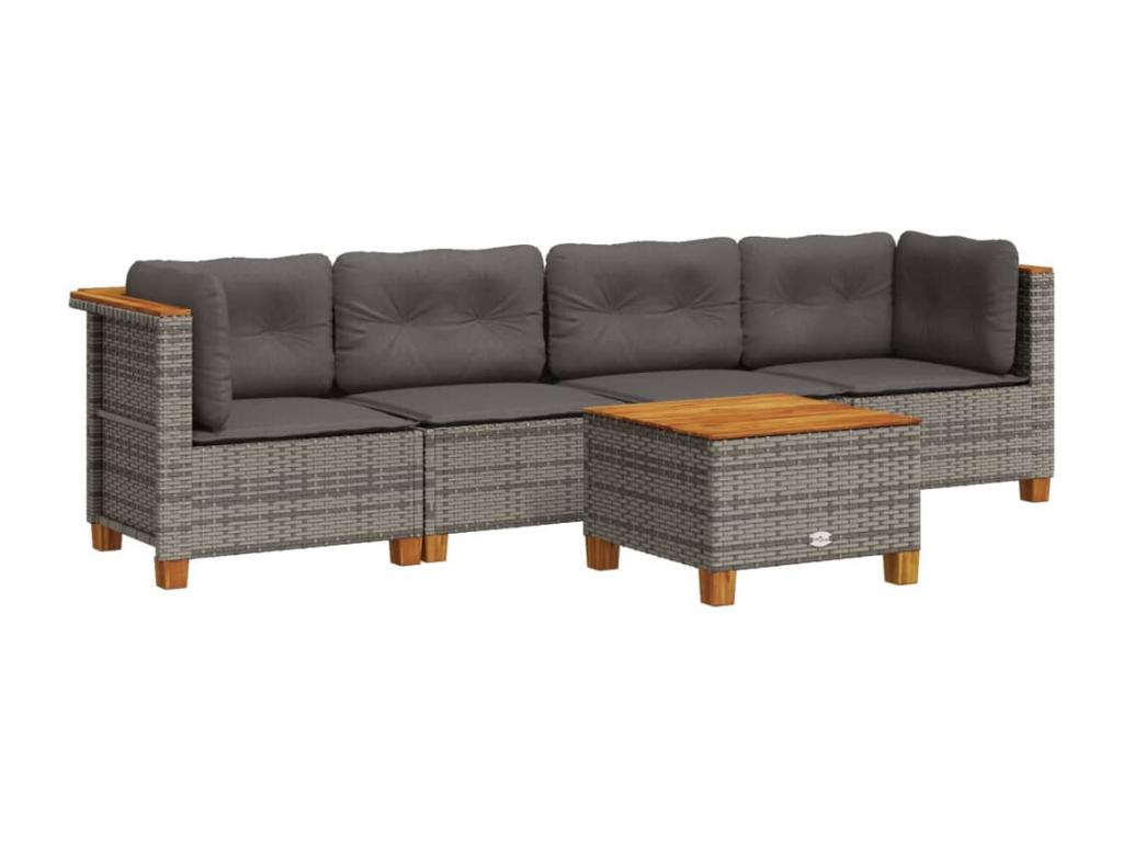 Salon de jardin 5 pcs avec coussins gris résine tressée 88158QUTG