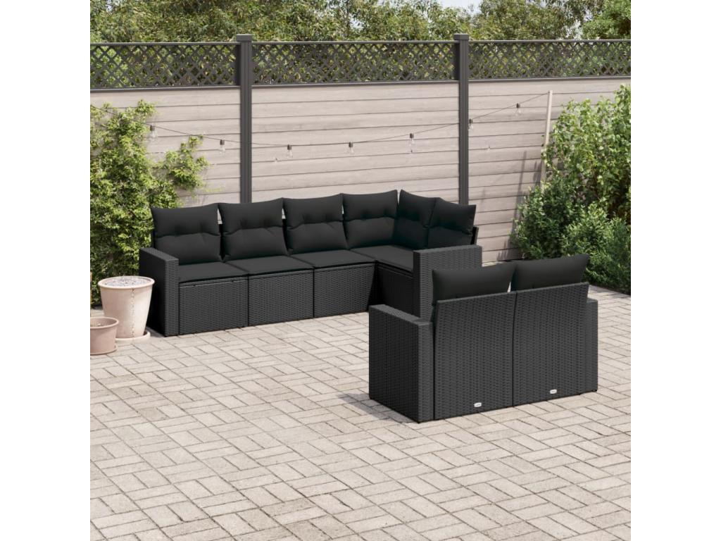 Salon de jardin 7 pcs avec coussins noir résine tressée 02908MOZQ