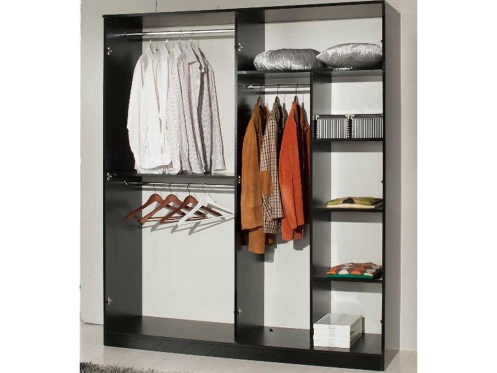 Armoire design de chambre 4 portes battantes bois laqué noir Calmetop 181cm 42460GEYF