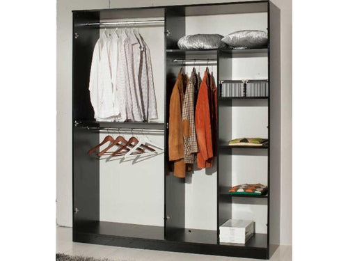 Armoire design de chambre 4 portes battantes bois laqué noir Calmetop 181cm 42460GEYF