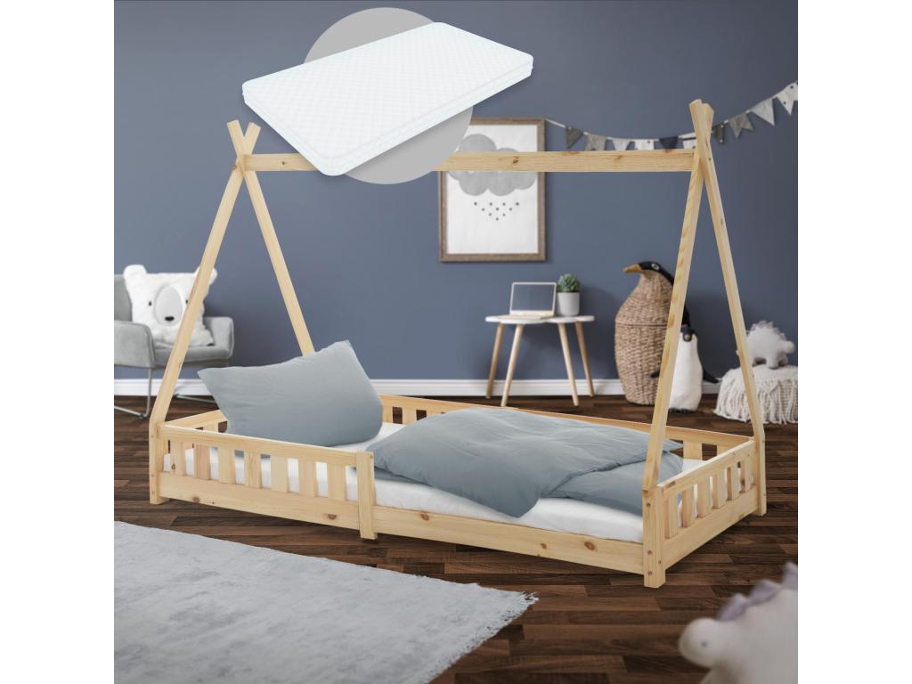 Lit enfant matelas antichute Calmetop lit en bois naturel 90x200 cm 29660ALIG