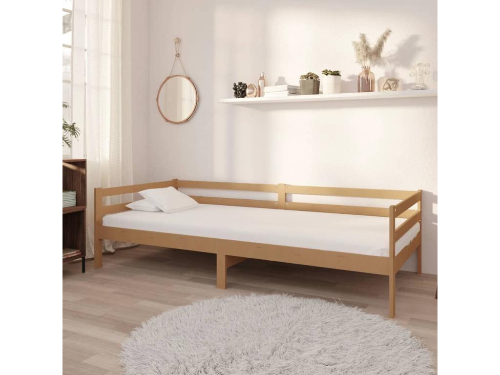 Lit de repos et matelas 90x200cm Marron miel Bois de pin massif 19245AREN