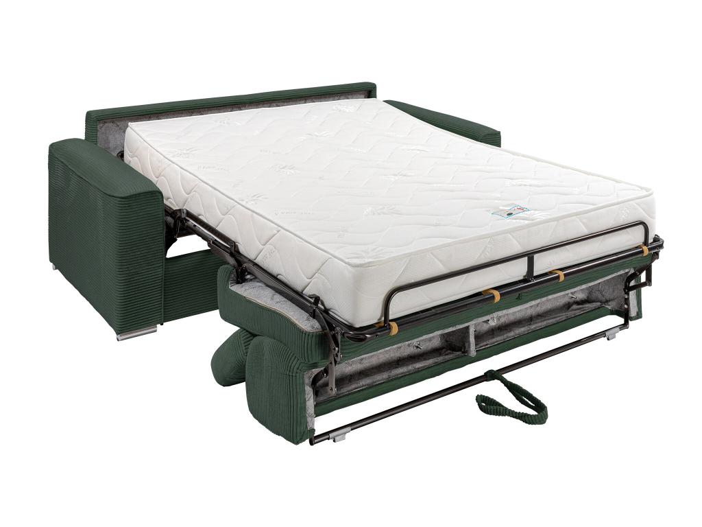 Canapé 3 places convertible express en velours tricoté vert - Couchage 140 cm - Matelas 22 cm mémoire de forme - Calmetop 89656RWZZ