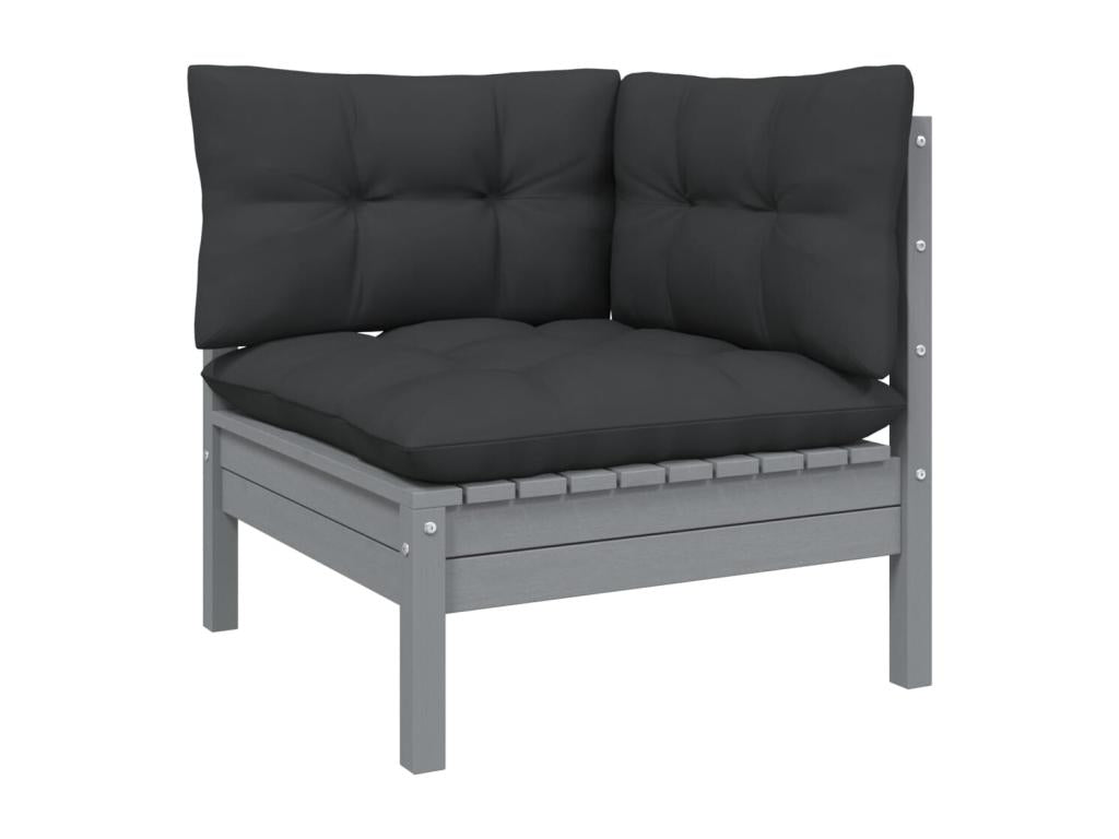 Salon de jardin 9 pcs avec coussins Gris Bois de pin 2 82170CTQE