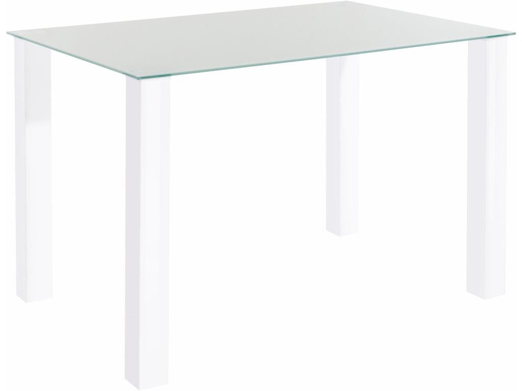 Table de salle à manger 120x80 cm avec plateau en verre / pieds blancs 18644KZUS