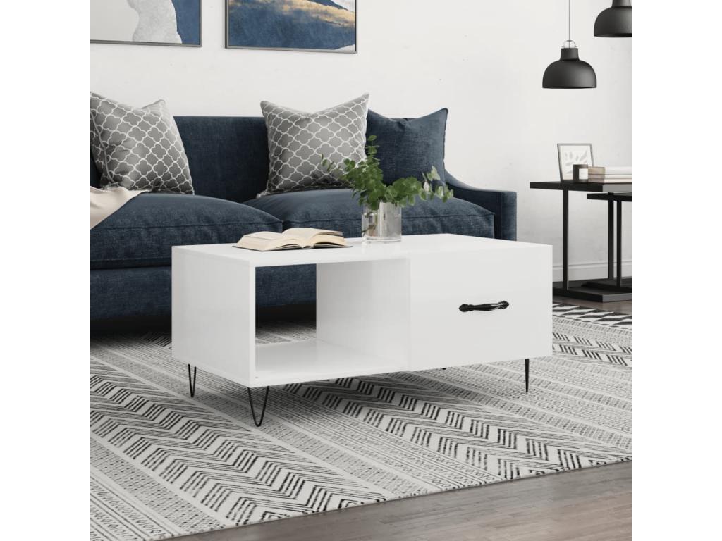 Table basse Blanc brillant 90x50x40 cm Bois d'ingénierie 75961NQQA