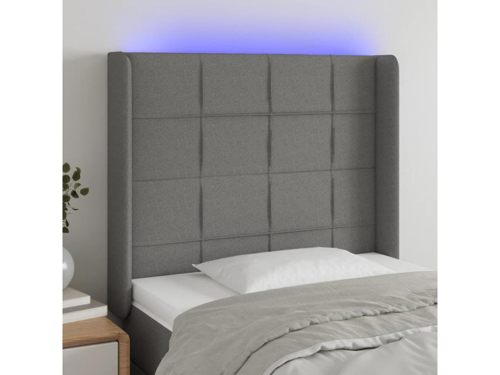 Tête de lit à LED Gris foncé 93x16x118/128 cm Tissu 21942VPOO