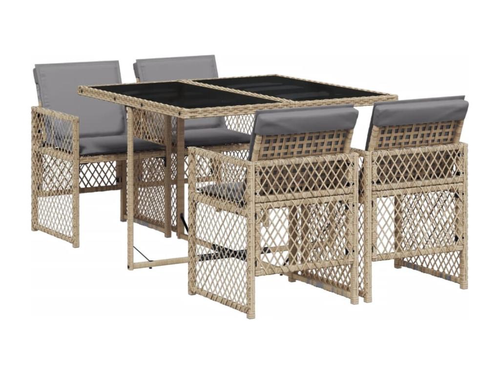 Ensemble à manger de jardin avec coussins 5 pièces Beige poly rotin 97691UFBN