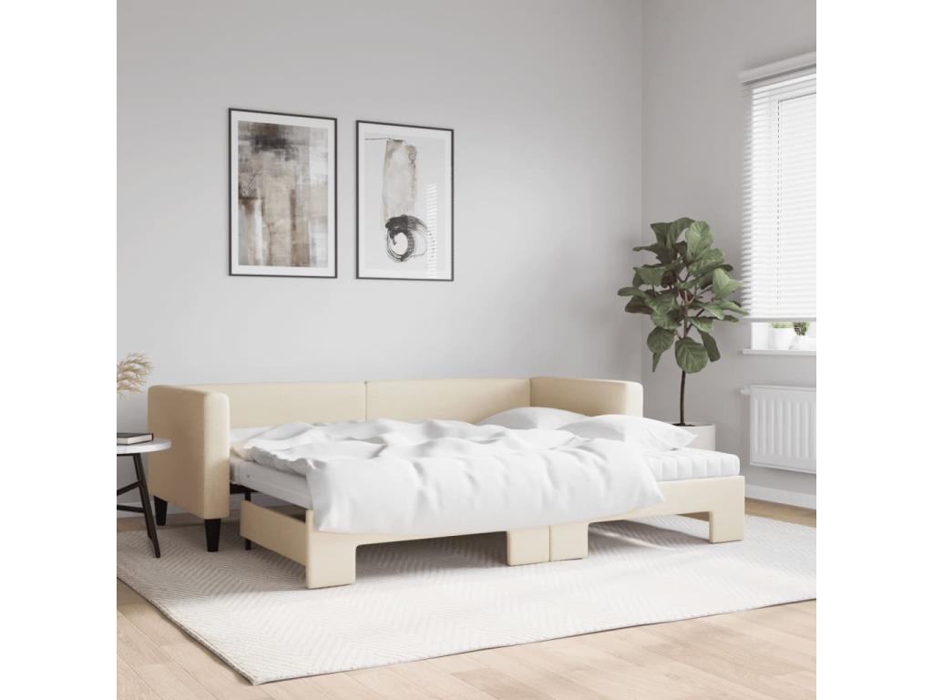 Lit de jour avec gigogne et matelas crème 80x200 cm tissu 04654KVUV