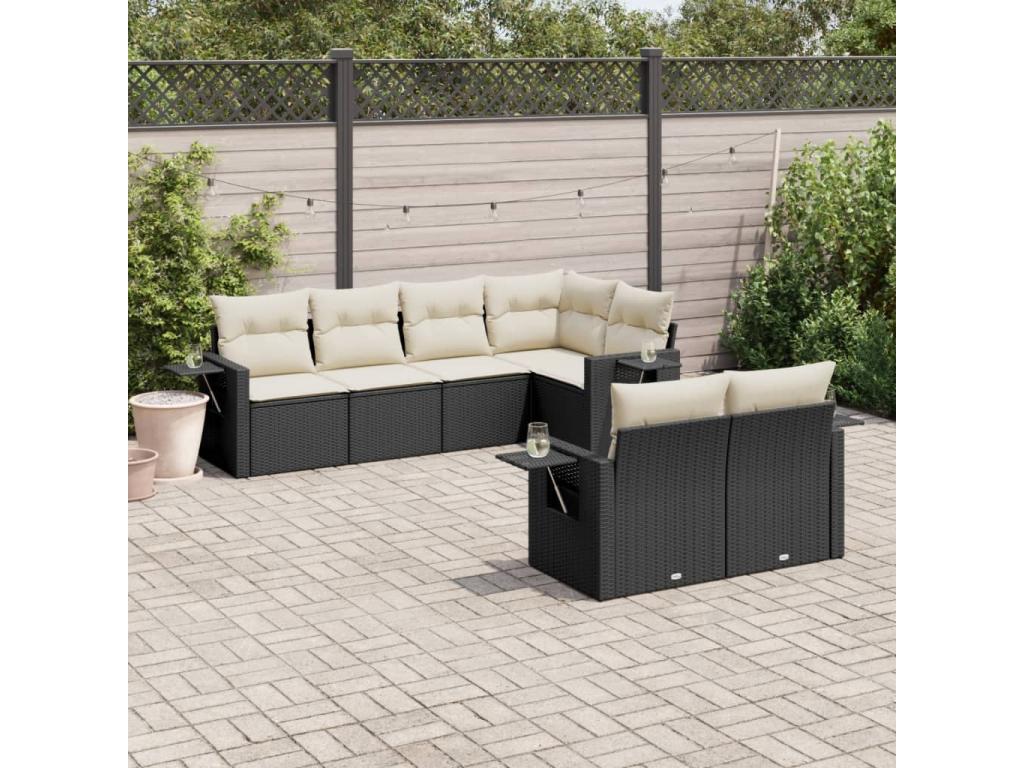 Salon de jardin 7 pièces avec coussins noir résine tressée 41005IPRE