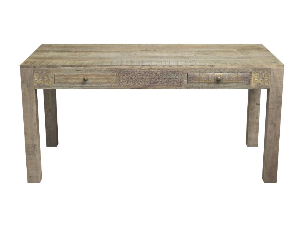 Table rectangulaire 6 places en bois à motifs gravés 160 cm - Artvivrestore 20788UYAA
