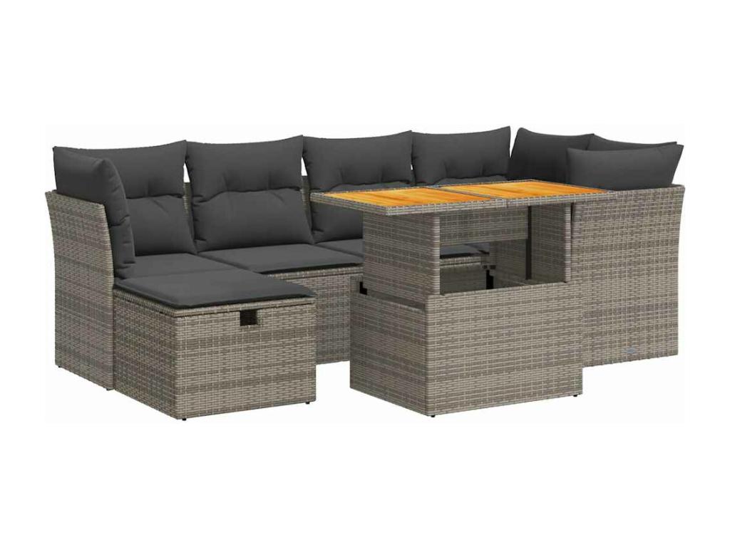 Salon de jardin avec coussins 7 pcs gris résine tressée Artvivrestore 83407BDMC