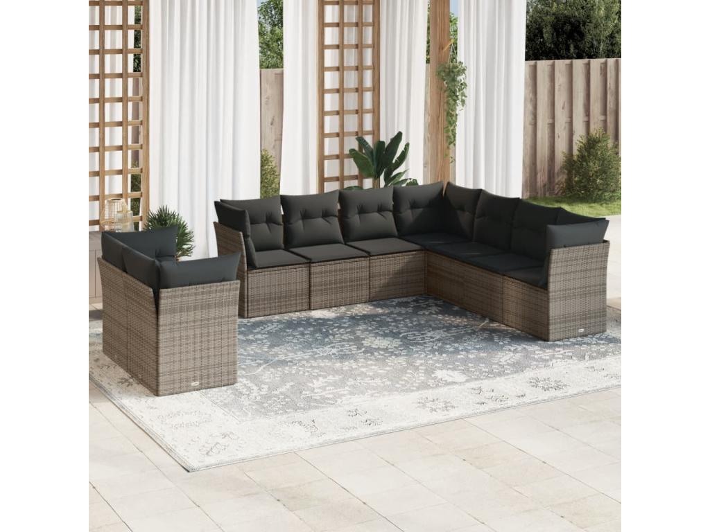 Salon de jardin 9 pcs avec coussins gris résine tressée 85791SLTL
