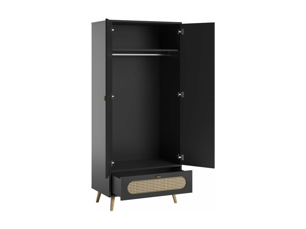 Armoire 2 Portes et 1 Tiroir avec Cannage en Rotin L85 x H195 cm - Canne 93894IWLG
