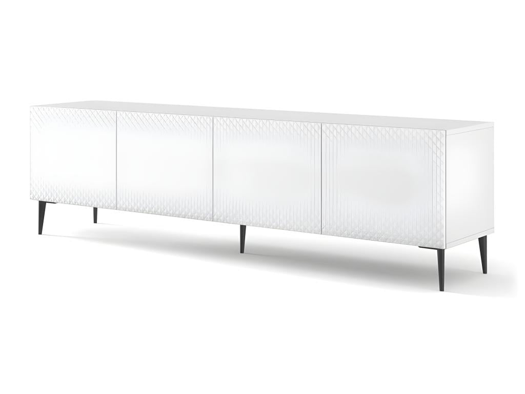 Meuble TV meuble Hi-fi sur pied Blanc Mat 200x42x56cm RAVI C DIAMANT Pied noir 20711DRRN