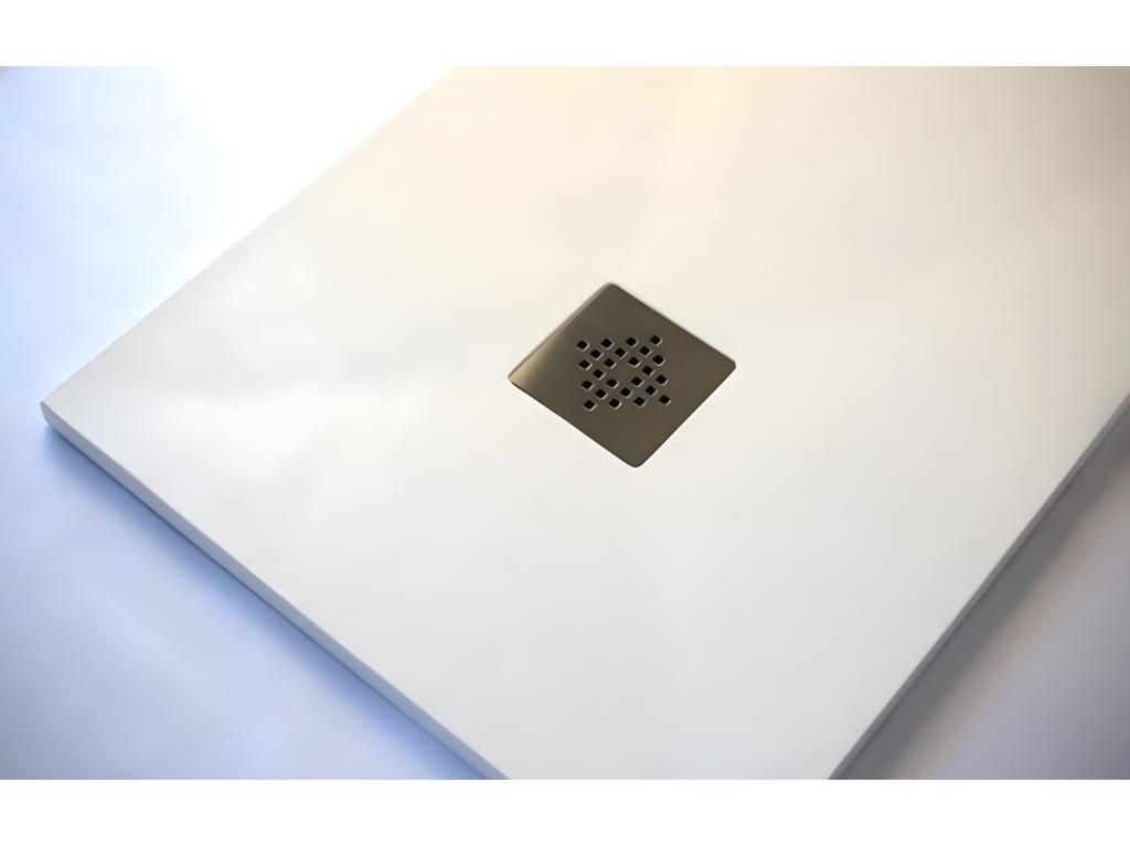 Receveur de douche 70x70 cm extra plat Calmetop en résine surface ardoisée blanc Grille inox 20772LOFX