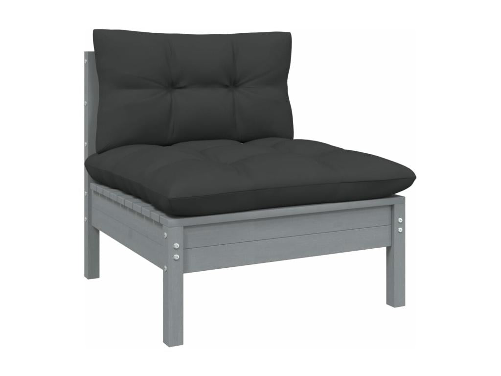 Salon de jardin 9 pcs avec coussins Gris Bois de pin 2 82170CTQE