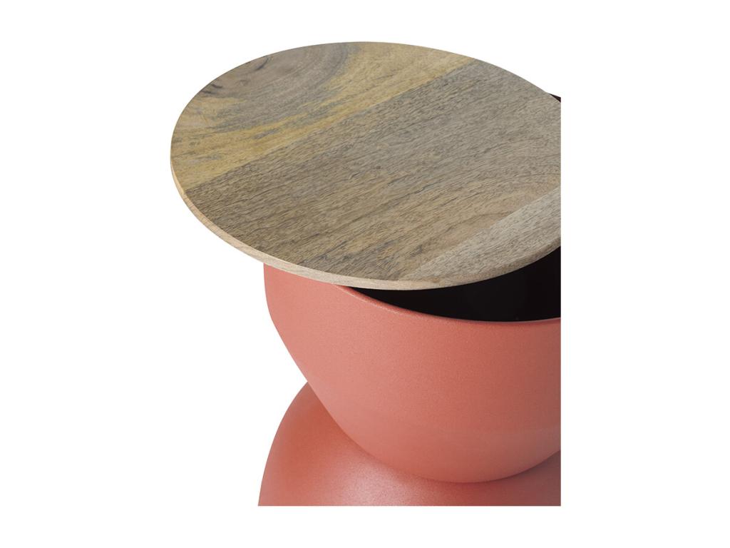 Table d'appoint ronde design avec rangement en métal terre brûlée et bois manguier massif D30 cm YOYO 57811SKCI