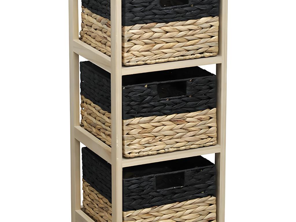 Chiffonnier en bois 3 paniers jacinthe naturel et noir 76016FXMH