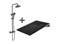Pack Receveur de douche 80x100 cm extra plat noir Colonne de douche thermostatique noir mat 55392BDWP