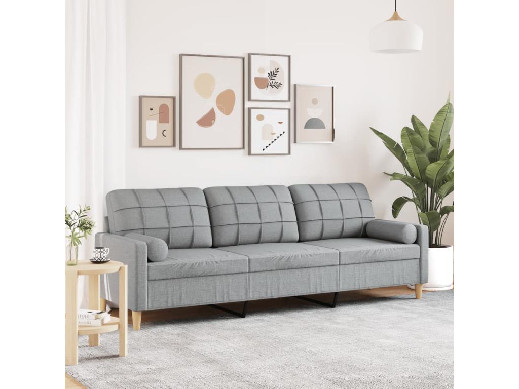 Canapé 3 places avec oreillers gris clair 210 cm tissu 25981IBUK