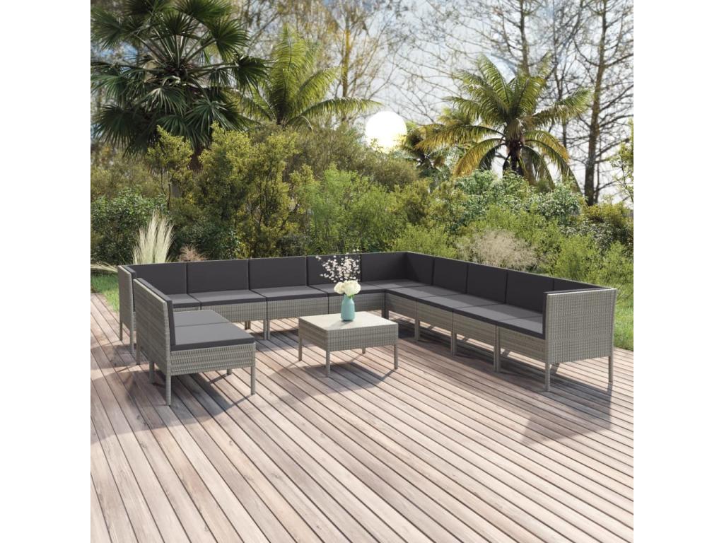 Salon de jardin 12 pièces avec coussins Résine tressée Gris 32494AJIQ