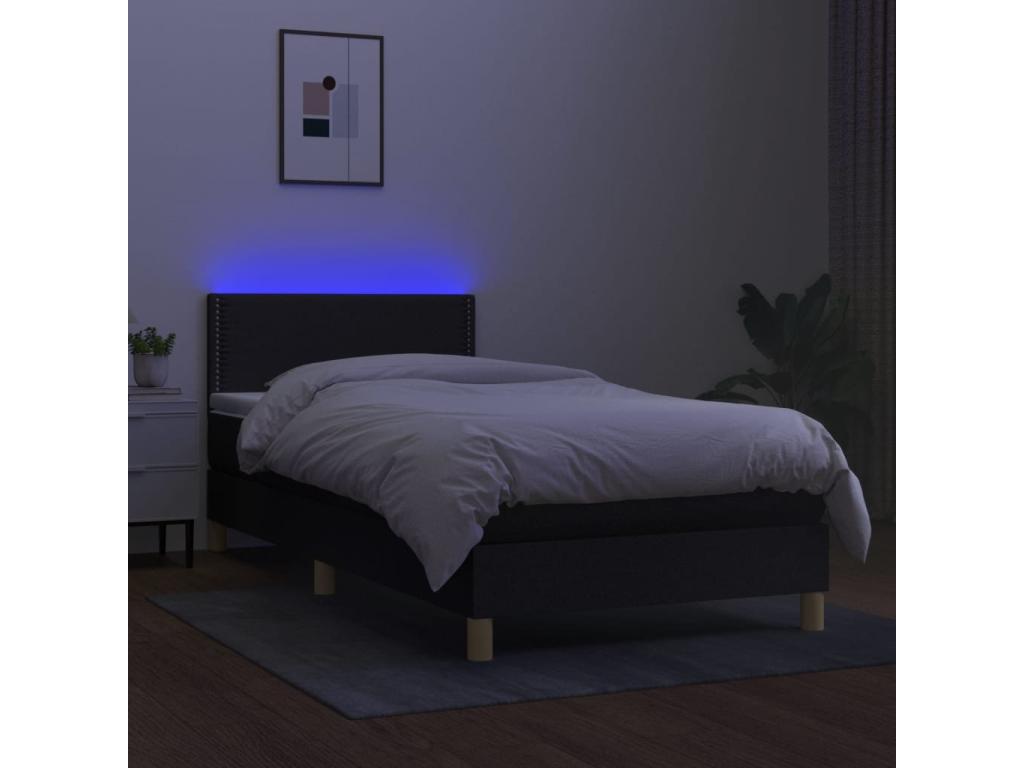 Sommier tapissier avec matelas et LED Noir 100x200 cm Tissu 84024RWEA