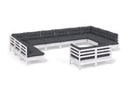 Salon de jardin 12 pcs avec coussins blanc bois de pin solide 63990QSEA