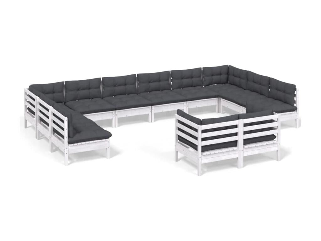 Salon de jardin 12 pcs avec coussins blanc bois de pin solide 63990QSEA