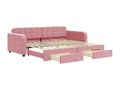 Lit de jour avec gigogne et tiroirs rose 90x200 cm velours 42745BEGE