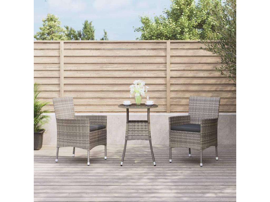 Ensemble de Artvivrestore de jardin 3 pièces coussins gris poly rotin 90329KPTU
