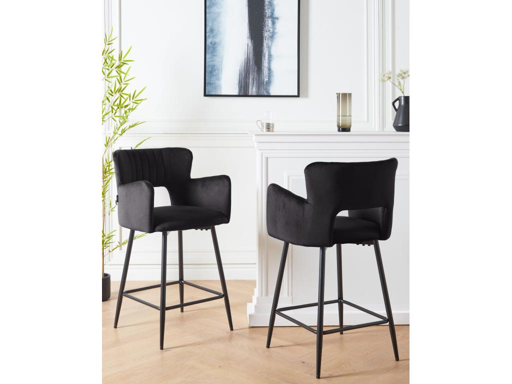 Lot de 2 chaises de bar Calmetop Velours Noir 41949RACA