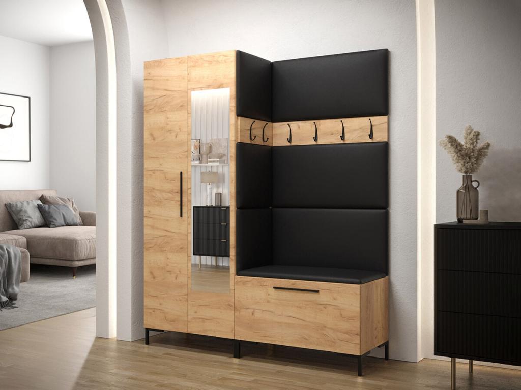 Meuble d'entrée Calmetop 107 196x158x46cm Miroir Craft chêne Stratifié - Faux cuir 21087DWGK