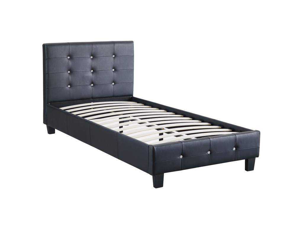 Lit simple pour adulte ou enfant Artvivrestore avec sommier 90x190 cm 1 place tête et pied de lit capitonnés avec strass synthétique noir 72680IBUI