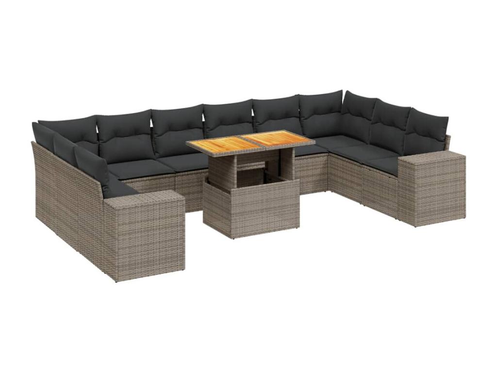 Salon de jardin 11 pcs avec coussins gris résine tressée 82402GZUR