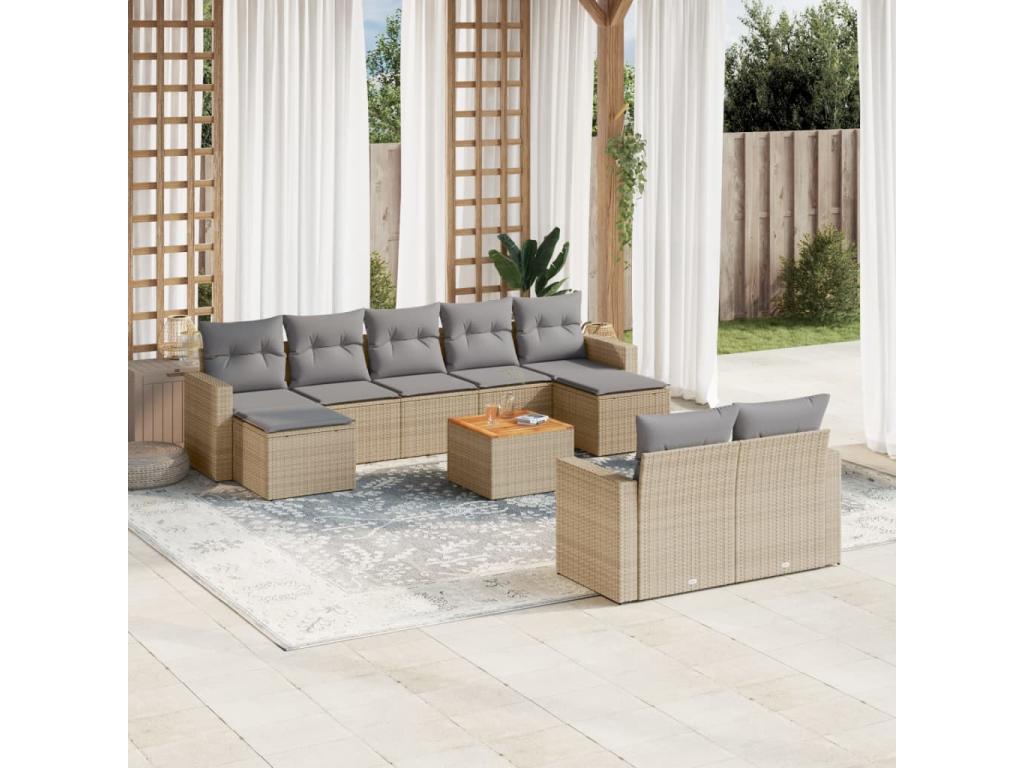 Salon de jardin et coussins 10 pcs Calmetop beige résine tressée 41199DFXZ