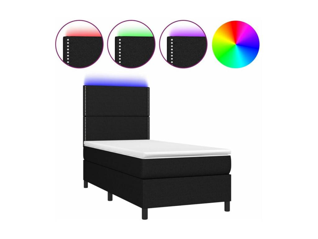 Sommier à Artvivrestore de lit et matelas et LED Noir 100x200 Tissu 81912JJUJ