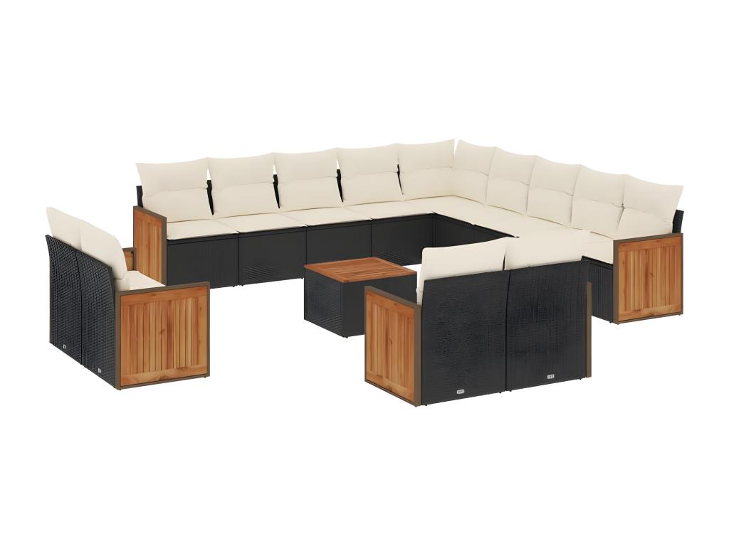Salon de jardin avec coussins 14 pcs noir résine tressée 63312RVRU