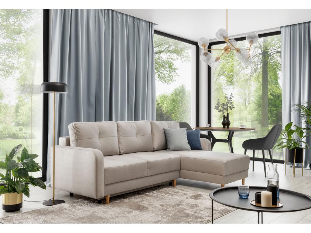 Canapé angle réversible Scandinave tissu doux gris clair et pieds bois clair Artvivrestore 240cm 37247TBQX